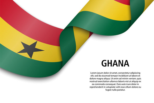 Waving ribbon or banner with flag Ghana