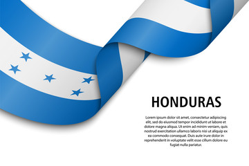 Waving ribbon or banner with flag honduras - obrazy, fototapety, plakaty