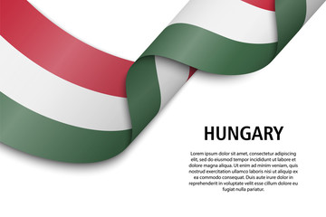 Waving ribbon or banner with flag Hungary