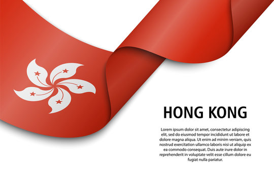 Waving ribbon or banner with flag hong kong