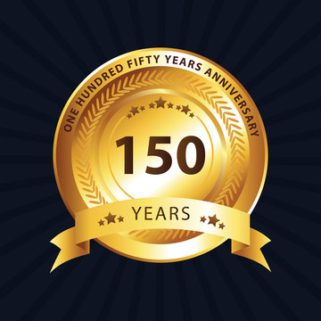 150th golden anniversary logo, laurel wreath isolated on black background