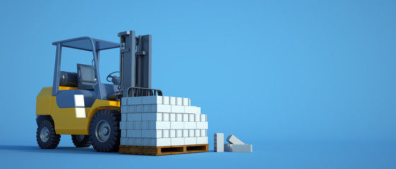 Forklift with cement blocks blue