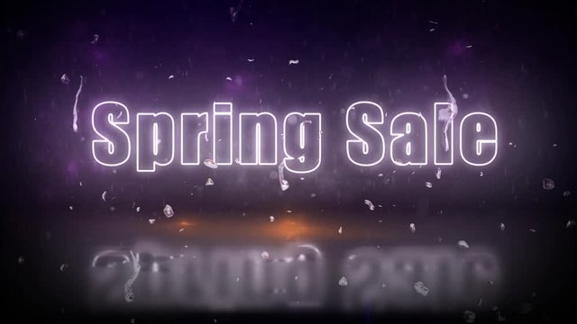 "Spring Sale" neon lights sign revealed through a storm with flickering lights