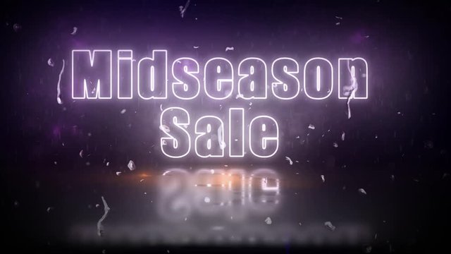 "Midseason Sale" neon lights sign revealed through a storm with flickering lights