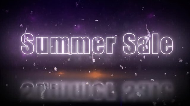 "Summer Sale" neon lights sign revealed through a storm with flickering lights