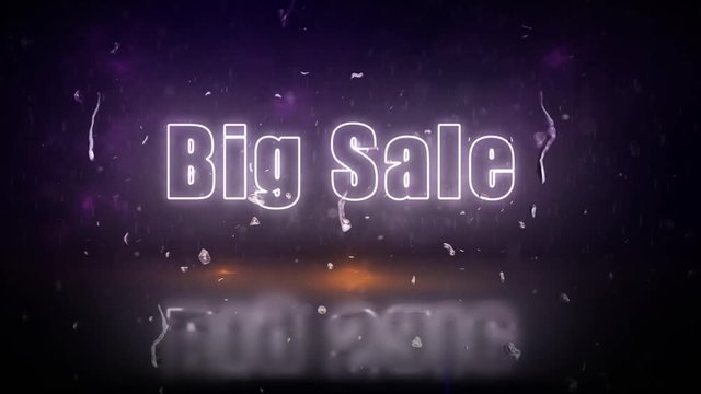 "Big Sale" neon lights sign revealed through a storm with flickering lights