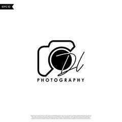 Initial Letter DL with camera. Logo photography simple luxury vector.