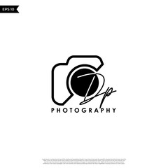 Initial Letter DP with camera. Logo photography simple luxury vector.