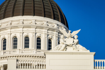 A statue on the state capitol building in Sacramento, California