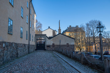 Old houses in the parish of Katarina in the district of Södermalm a sunny winter afternoon.