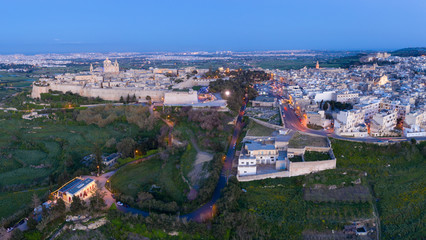 Aerial Panorama of Mdina and Rabat in Malta