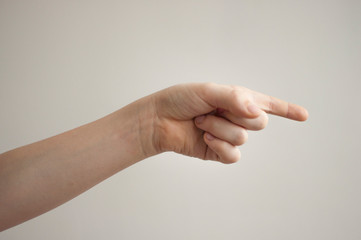 hand of the child on the white background.