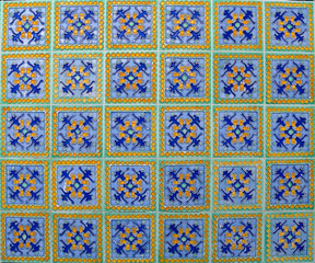 Green and blue floral peranakan tile mosaic.