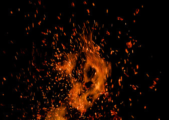 flame of fire with sparks on a black background