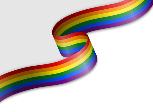 Waving ribbon or banner with flag of LGBT pride