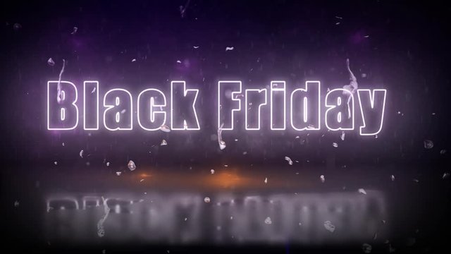 "Black Friday" neon lights sign revealed through a storm with flickering lights