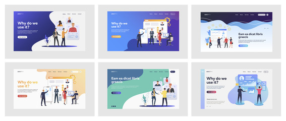 Set of managers discussing candidates profiles. Flat vector illustrations of people analyzing statistics. Human resource management, analytics concept for banner, website design or landing web page