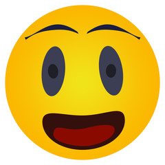 Emoticon round icon, happy facial expression with a straight look. Illustration of joyful expression of human face in the form of icon.