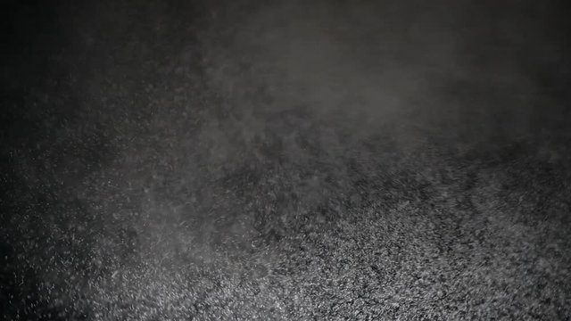 Snow blizzard in the dark creating a cool feeling of cold and winter. Strong blizzard on a black and white background in winter, conveying comfort. Immersion in fabulous winter mood. Winter cool wind.