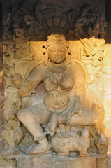 Fototapeta na wymiar Sculpture of Yogini, Chausath Yogini mandir, Khajuraho, Madhya Pradesh India