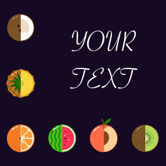 Fruits equally oriented vector pattern isolated with space for text