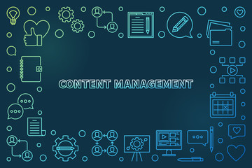Fototapeta na wymiar Content Management vector concept colored outline frame or illustration on dark background