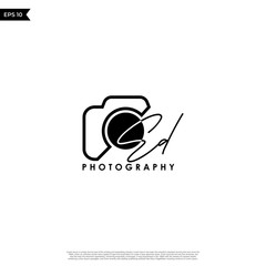 Initial Letter ED with camera. Logo photography simple luxury vector.