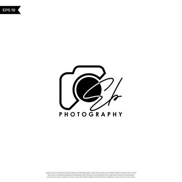 Initial Letter EB with camera. Logo photography simple luxury vector.