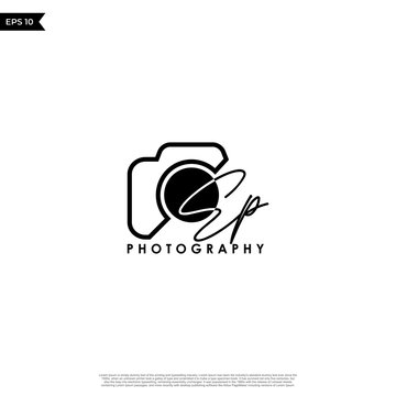 Initial Letter EP with camera. Logo photography simple luxury vector.