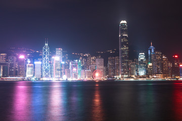 Night view from Victoria harbour waterfront, Hong Kong