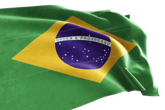 3d Rendered realistic fabric waving flag of Brazil on white background