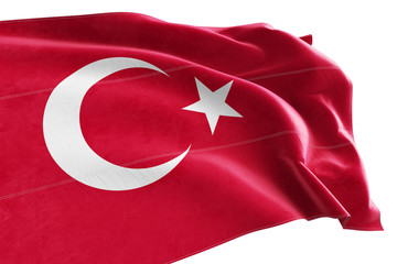  3d Rendered realistic fabric waving flag of Turkey on white background.