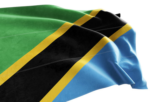 3d Rendered realistic fabric waving flag of Tanzania on white background