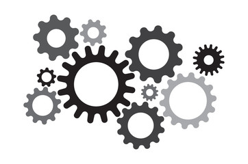 Set of gear wheel in grey color on white background, vector illustration.