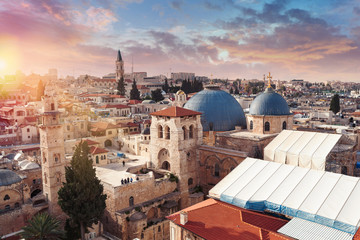 Church of the Holy Sepulcher at sunset, Jerusalem, Israel. Top view. © LALSSTOCK