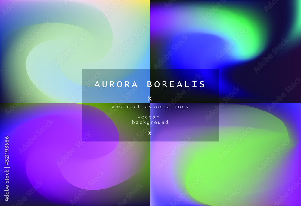 Poster Set of posters with Northern lights gradient. Luminescence of Aurora Borealis.