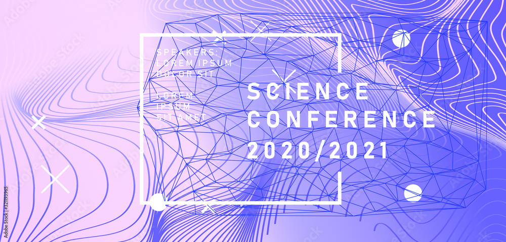 Poster Abstract geometric blue background with connected lines, low poly mesh. Poster template for Science and IT Technologies Business Conference.