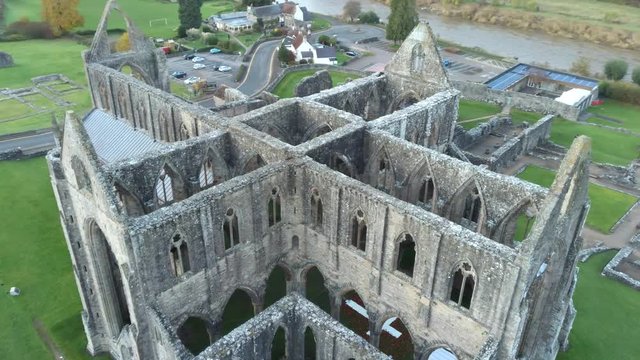Tintern abbey drone footage orbit shot