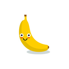 Funny happy cute happy smiling banana. Vector flat cartoon character illustration icon. Isolated on white background. Fruit banana concept