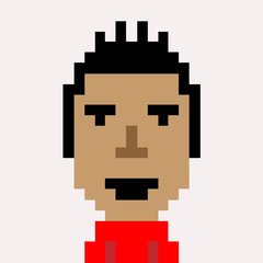 Obraz premium Man red shirt laugh emoticon pixel-art character