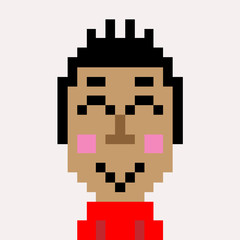 Man red shirt shy emoticon pixel-art character