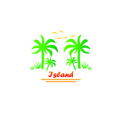 Beautiful island in the bay between  palm tree template logo design 