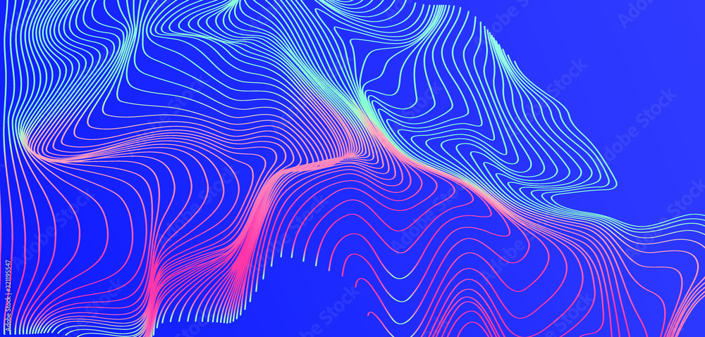 Aufkleber holographic opalescent distorted and glitched mesh on blue background. futuristic vector illustratio