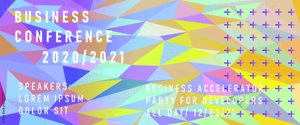 Aufkleber Abstract background with rainbow colored polygonal mesh. Poster template for Science and IT Technologies Business Conference.