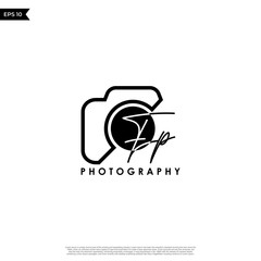 Initial Letter FP with camera. Logo photography simple luxury vector.fp