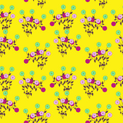 seamless pattern with funny bees and flowers