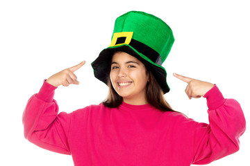 Adorable girl with a big green hat