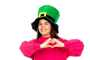 Adorable girl with a big green hat