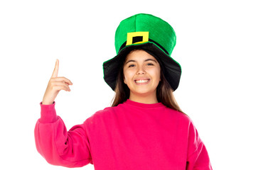 Adorable girl with a big green hat