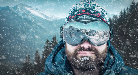Close-Up Portrait of Caucasian holiday man with beard in winter